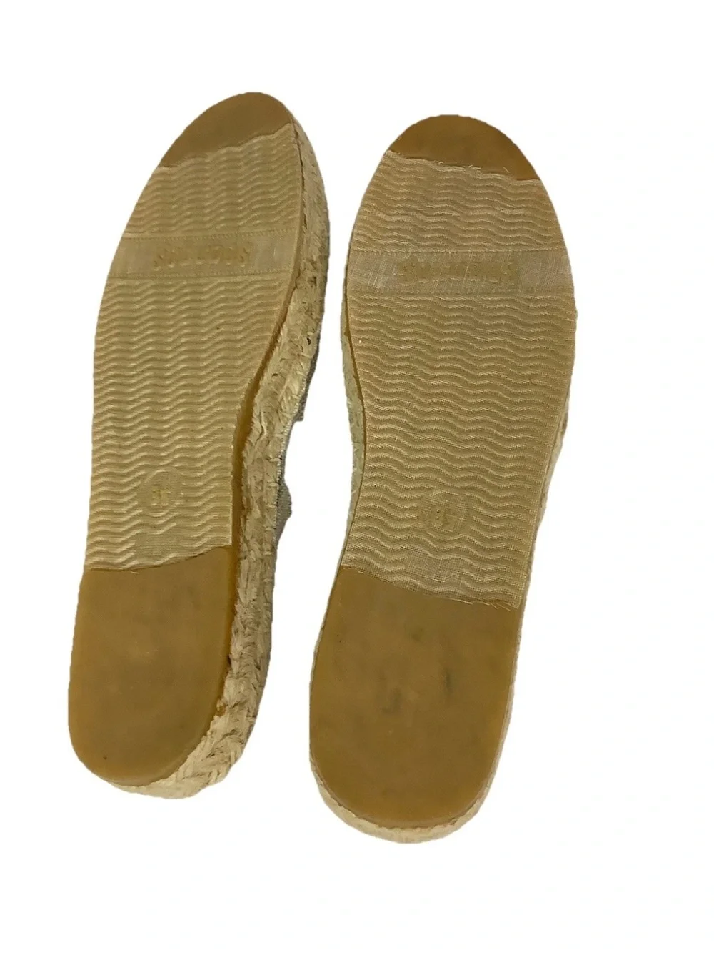 Soludos Women's Sz 8.5 French Bulldog Embroidered Espadrille Flats Tan Shoes